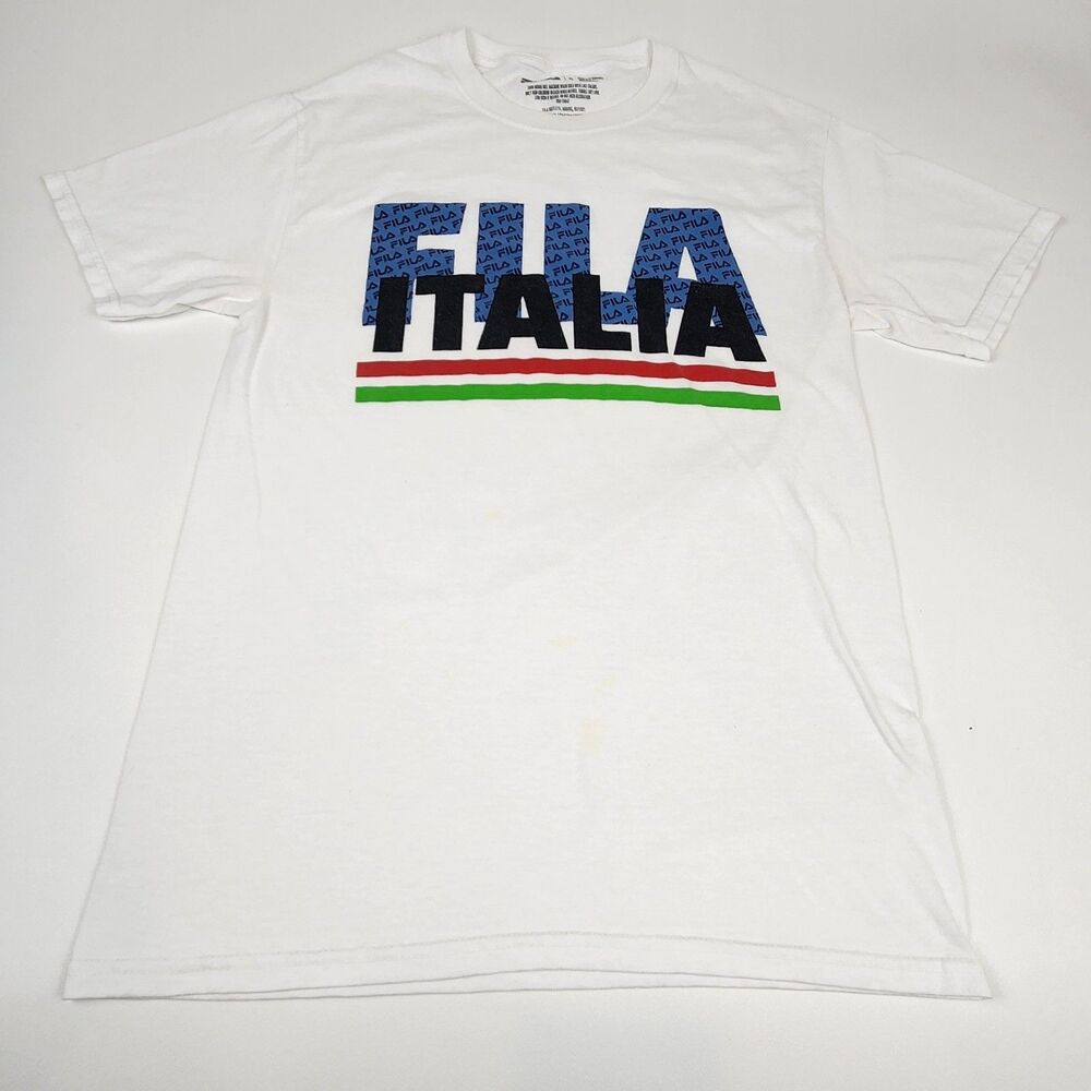FILA Italia Graphic Logo T Shirt White Men's Small Casual Streetwear Tee